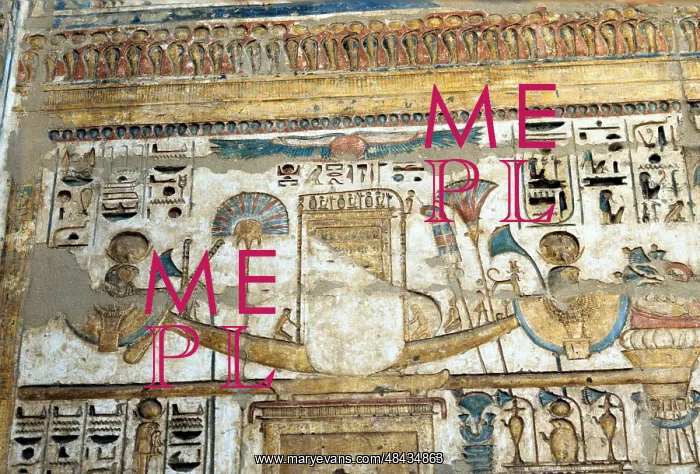 : Painted wall relief showing royal barge. Temple : Painted wall relief showing royal barge. Temple