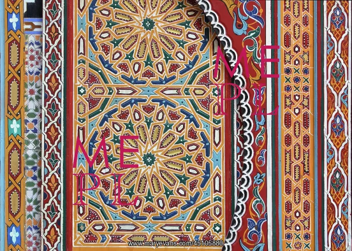 : Painted wooden panel, riad, Tetouan, Morocco : Painted wooden panel, riad, Tetouan, Morocco