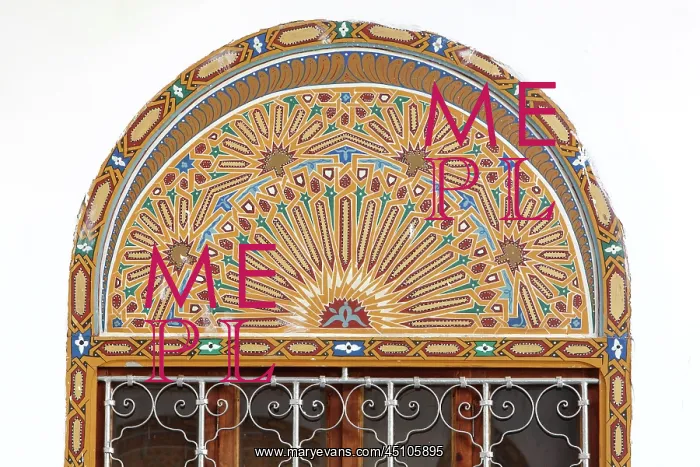 : Painted wooden panel, riad, Tetouan, Morocco : Painted wooden panel, riad, Tetouan, Morocco