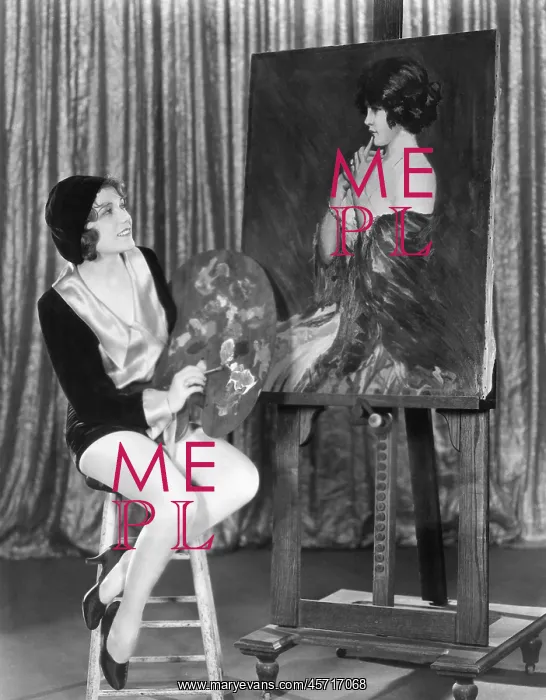 : Painter admiring her creation : Painter admiring her creation