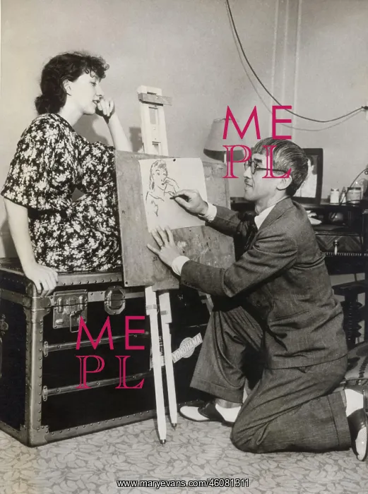 : The painter Fujita while portraying : The painter Fujita while portraying