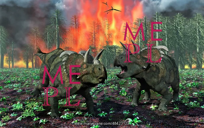 : A pair of Albertaceratops running away from a forest fire : A pair of Albertaceratops running away from a forest fire