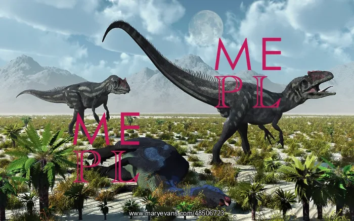 : A pair of Allosaurus dinosaurs kill a Camptosaurus dinosaur : A pair of Allosaurus dinosaurs kill a Camptosaurus dinosaur