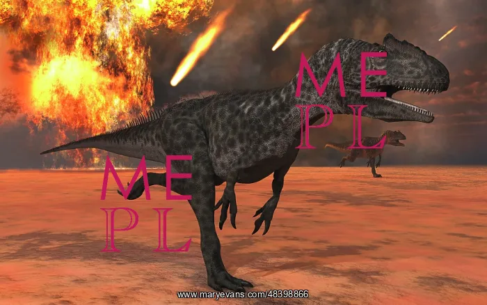 : A pair of Allosaurus dinosaurs running from the site of ? : A pair of Allosaurus dinosaurs running from the site of ?