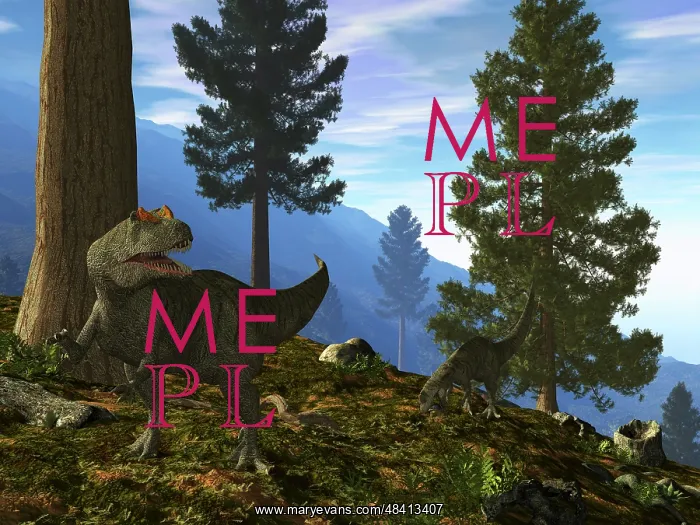 : A pair of Allosaurus search for a meal along a mountainside : A pair of Allosaurus search for a meal along a mountainside