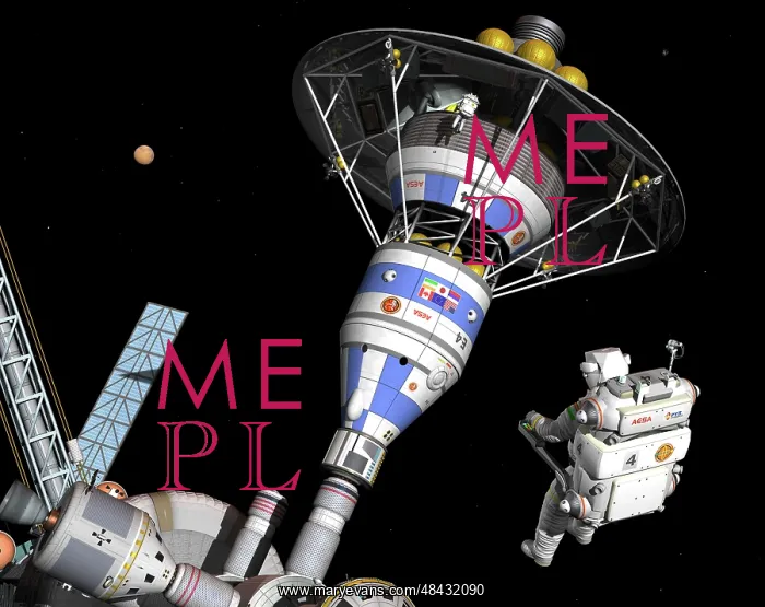 : A pair of astronauts perform an inspection of a manned Mars : A pair of astronauts perform an inspection of a manned Mars