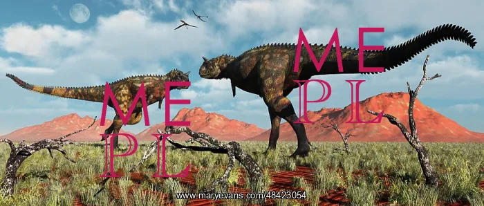 : A pair of Carnotaurus dinosaurs in a territorial dispute : A pair of Carnotaurus dinosaurs in a territorial dispute