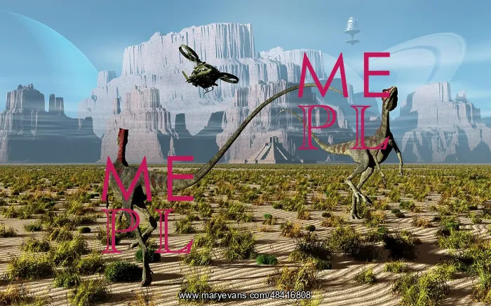: A pair of Compsognathus dinosaurs startled by an ? : A pair of Compsognathus dinosaurs startled by an ?