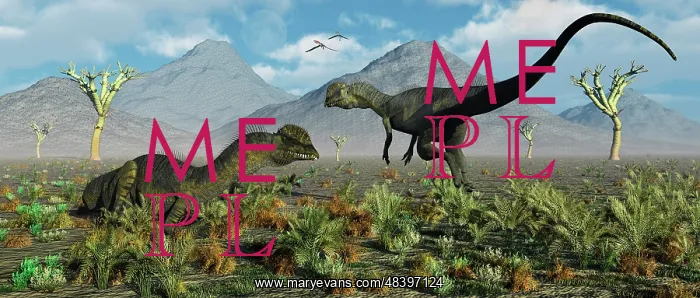 : A pair of Dilophosaurus dinosaurs in a prehistoric ? : A pair of Dilophosaurus dinosaurs in a prehistoric ?
