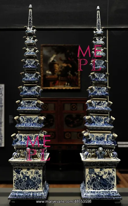 : Pair of Flower Pyramids, c. 1710-1720, by Lambertus van Eenh : Pair of Flower Pyramids, c. 1710-1720, by Lambertus van Eenh