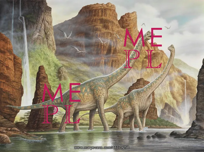 : A pair of Giraffatitan walking in a valley river : A pair of Giraffatitan walking in a valley river