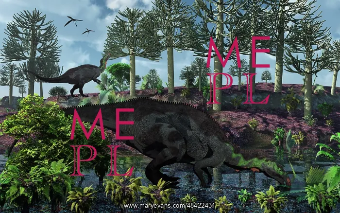 : A pair of herbivorous Camptosaurus dinosaurs grazing : A pair of herbivorous Camptosaurus dinosaurs grazing