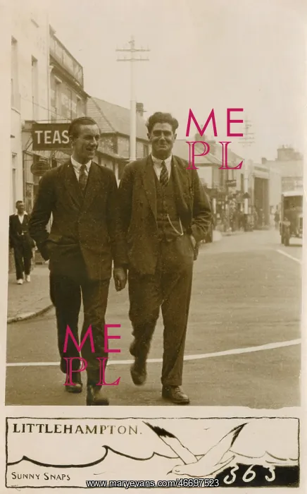 : Pair of jolly young chaps off to the pub in Littlehampton : Pair of jolly young chaps off to the pub in Littlehampton