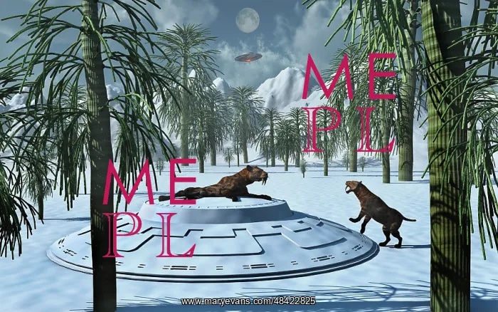 : A pair of Sabre-Tooth Tigers encountering UFO's : A pair of Sabre-Tooth Tigers encountering UFO's