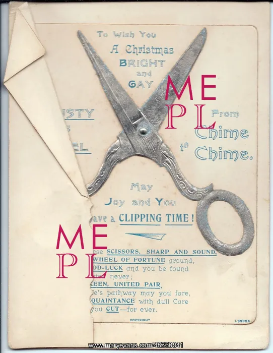  : Pair of scissors with comic verse on a Christmas card