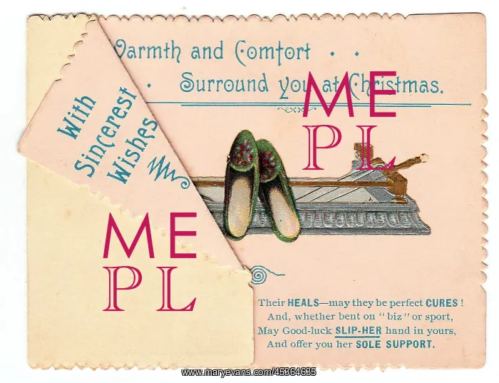  : Pair of slippers with comic verse on a Christmas card