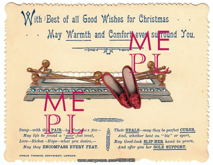  : Pair of slippers with comic verse on a Christmas card