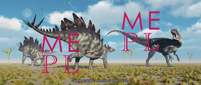 : A pair of Stegosaurus dinosaurs confronting an Allosaurus : A pair of Stegosaurus dinosaurs confronting an Allosaurus