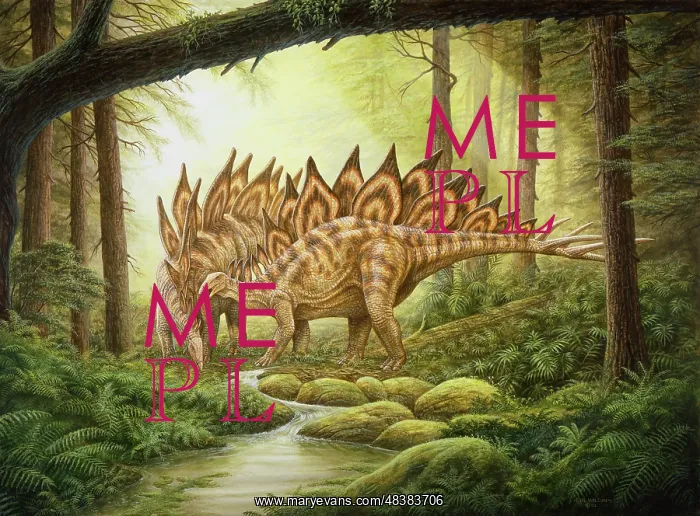 : A pair of Stegosaurus dinosaurs in a prehistoric forest : A pair of Stegosaurus dinosaurs in a prehistoric forest
