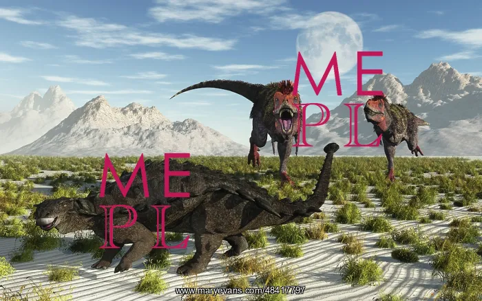: A pair of Tarbosaurus dinosaurs running towards a ? : A pair of Tarbosaurus dinosaurs running towards a ?