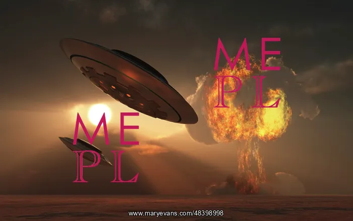 : A pair of UFO's with a nuclear explosion in background : A pair of UFO's with a nuclear explosion in background