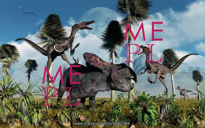 : A pair of Velociraptors attack a lone Protoceratops : A pair of Velociraptors attack a lone Protoceratops