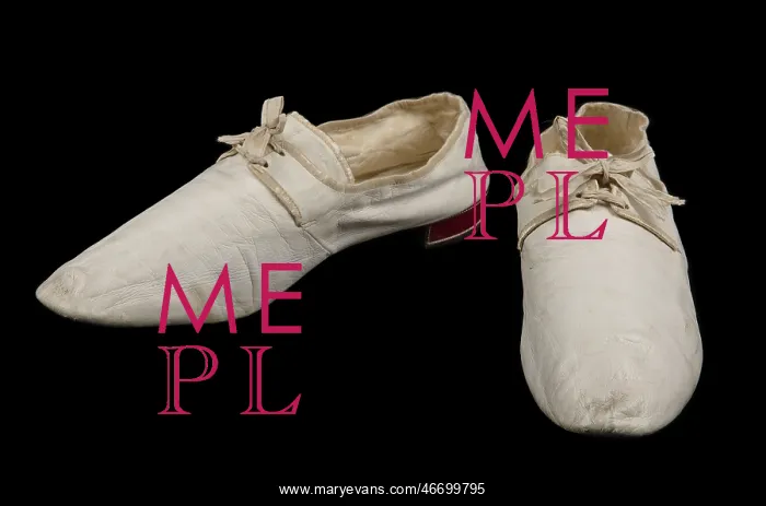 : A pair of white kid leather shoes, 1821 : A pair of white kid leather shoes, 1821