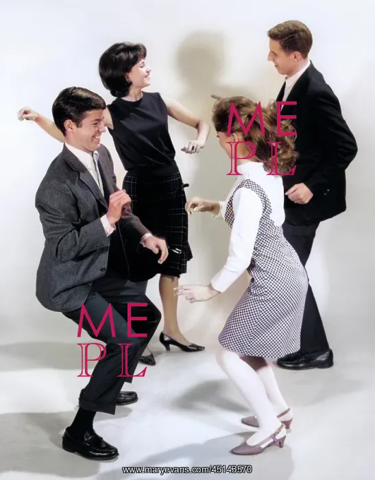 : Pair of Young Teenage Couples Dancing : Pair of Young Teenage Couples Dancing