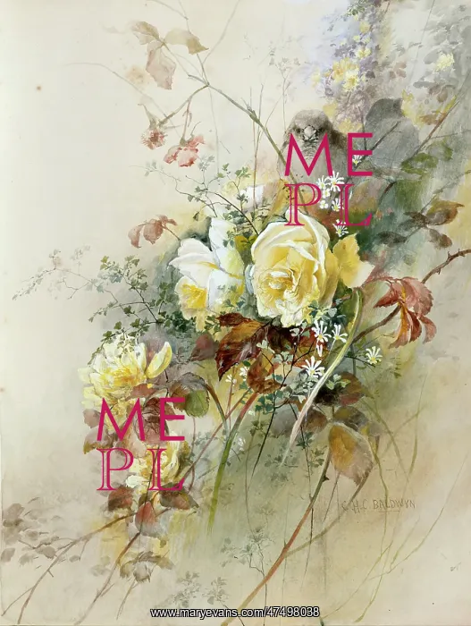 : Pale Yellow Roses ' with two Sparrows : Pale Yellow Roses ' with two Sparrows