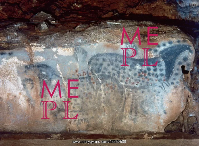 : Paleolithic. France. Cabrerets. Pech Merle cave. The dotted : Paleolithic. France. Cabrerets. Pech Merle cave. The dotted