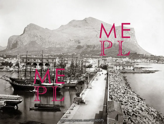 : Palermo harbour and Monte Pellegrino, Italy, circa 1880s : Palermo harbour and Monte Pellegrino, Italy, circa 1880s
