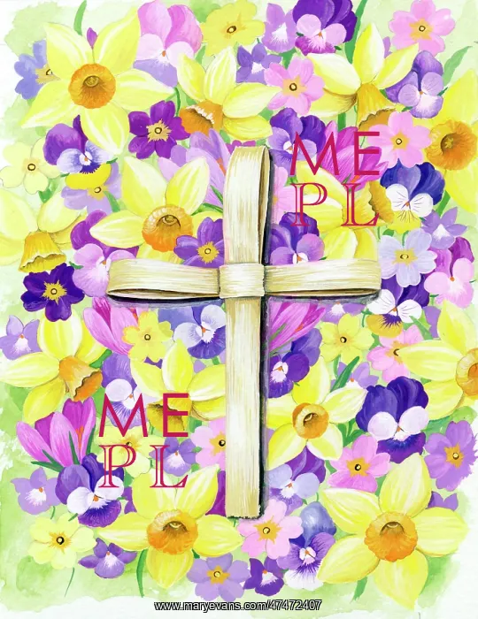  : Palm Cross on Spring Flowers