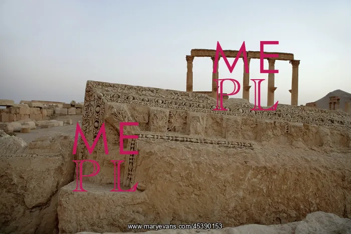  : Palmyra. Decorated entablature, Roman ruins. Palmyra, Syria