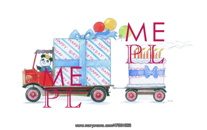 : Panda driving a birthday present on a lorry : Panda driving a birthday present on a lorry