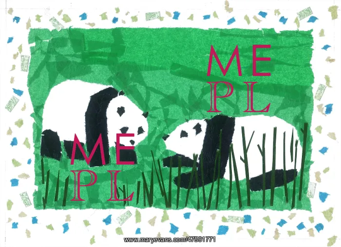 : Two Pandas with bamboo and green background : Two Pandas with bamboo and green background