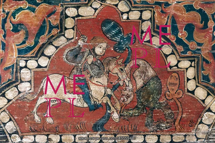 : Panelled ceiling detail. The fight between a : Panelled ceiling detail. The fight between a