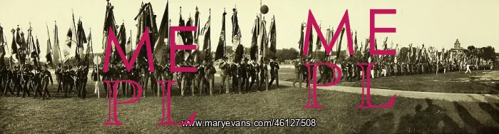 : Panorama photograph with flag bearers on : Panorama photograph with flag bearers on