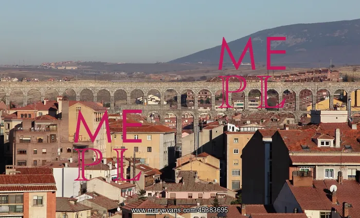: Panoramic rooftop view of Segovia crossed by the : Panoramic rooftop view of Segovia crossed by the