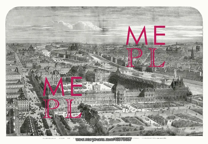 : Panoramic view of Paris with Louvre 1855 : Panoramic view of Paris with Louvre 1855