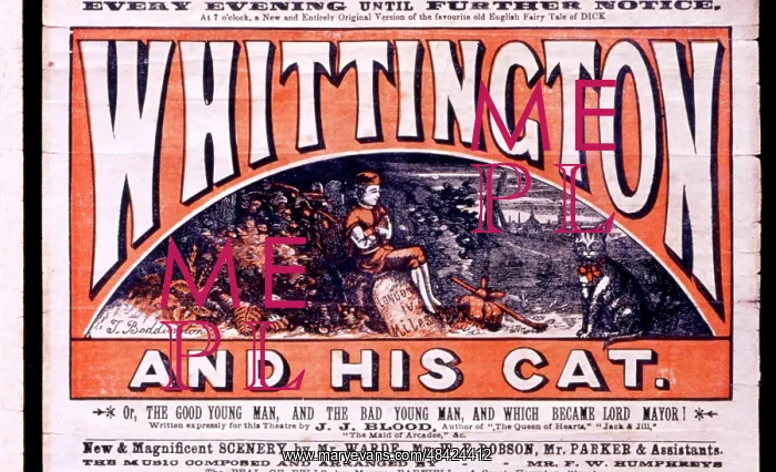 : Pantomime playbill design, Dick Whittington and His Cat : Pantomime playbill design, Dick Whittington and His Cat