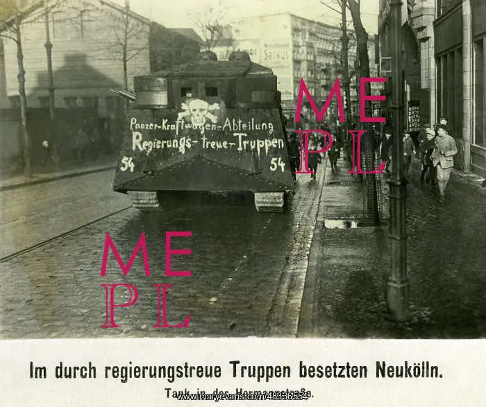 : Panzerwagen A7V in the Hermannstrasse in Berlin, 1919 : Panzerwagen A7V in the Hermannstrasse in Berlin, 1919