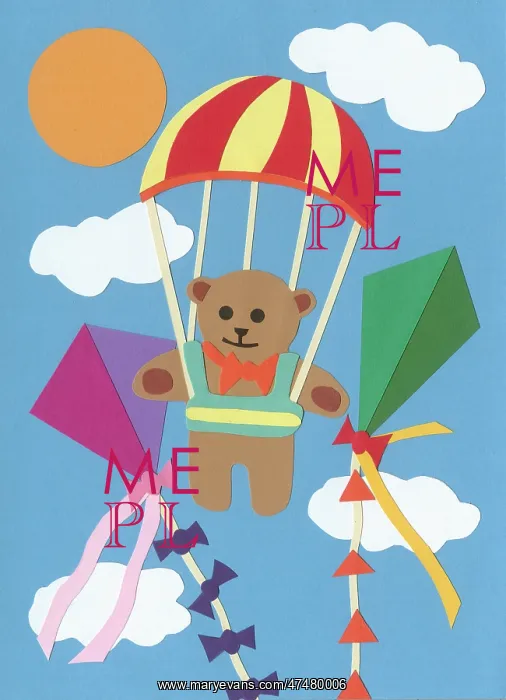 : Parachuting Teddy Bear with Kites, clouds : Parachuting Teddy Bear with Kites, clouds