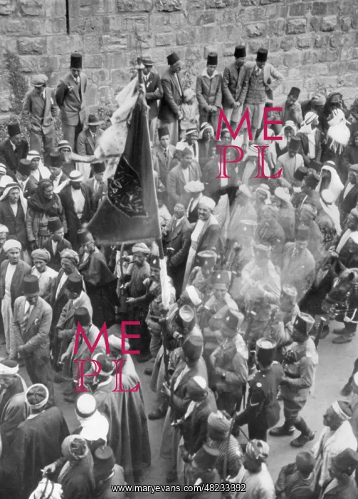 : Parade of Arabs through the Old City of Jerusalem, 1930 : Parade of Arabs through the Old City of Jerusalem, 1930