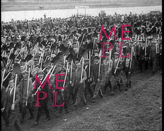 : Parade of German Men with Spades and Shovels : Parade of German Men with Spades and Shovels