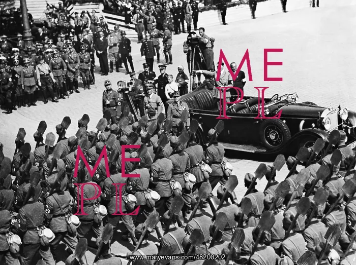 : Parade of the Reich Labor Service before Adolf Hitler on the : Parade of the Reich Labor Service before Adolf Hitler on the