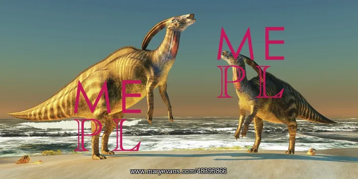 : Two Parasaurolophus dinosaurs bellow at each other : Two Parasaurolophus dinosaurs bellow at each other