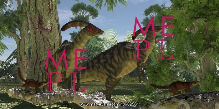 : Two Parasaurolophus dinosaurs graze on foliage : Two Parasaurolophus dinosaurs graze on foliage