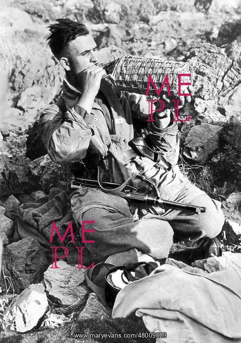 : Paratrooper in a mountain position on Crete, 1941 : Paratrooper in a mountain position on Crete, 1941