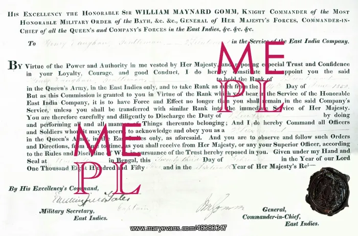 : Parchment commission, 2nd Lieutenant Henry Vaughan : Parchment commission, 2nd Lieutenant Henry Vaughan