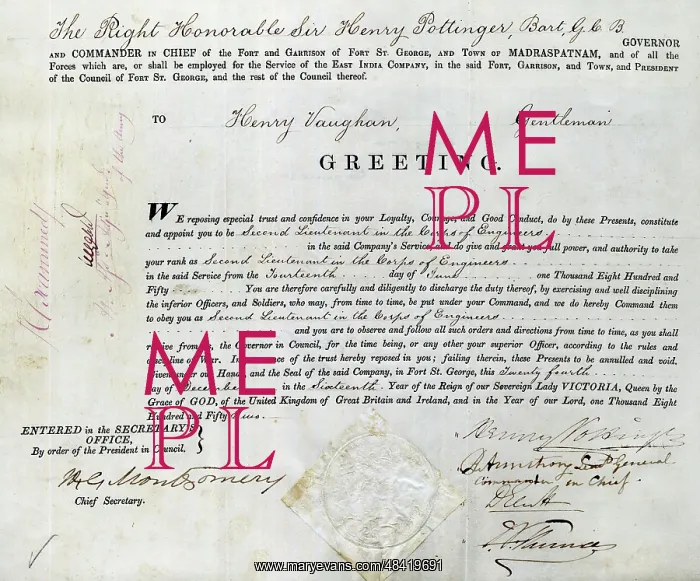 : Parchment commission, 2nd Lieutenant Henry Vaughan : Parchment commission, 2nd Lieutenant Henry Vaughan